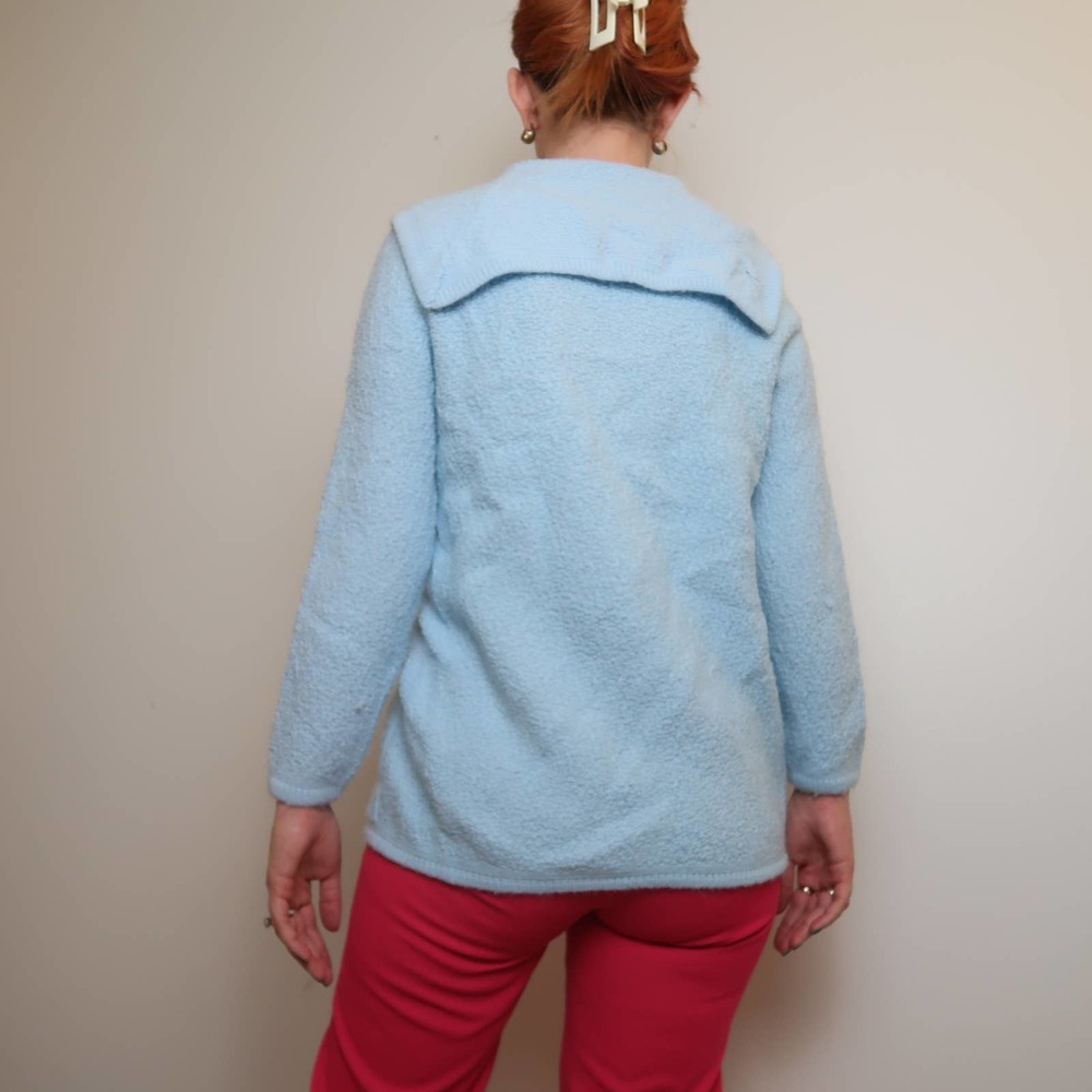 Vintage 80s light blue knit cardigan sweater S/M - Picture 4 of 5